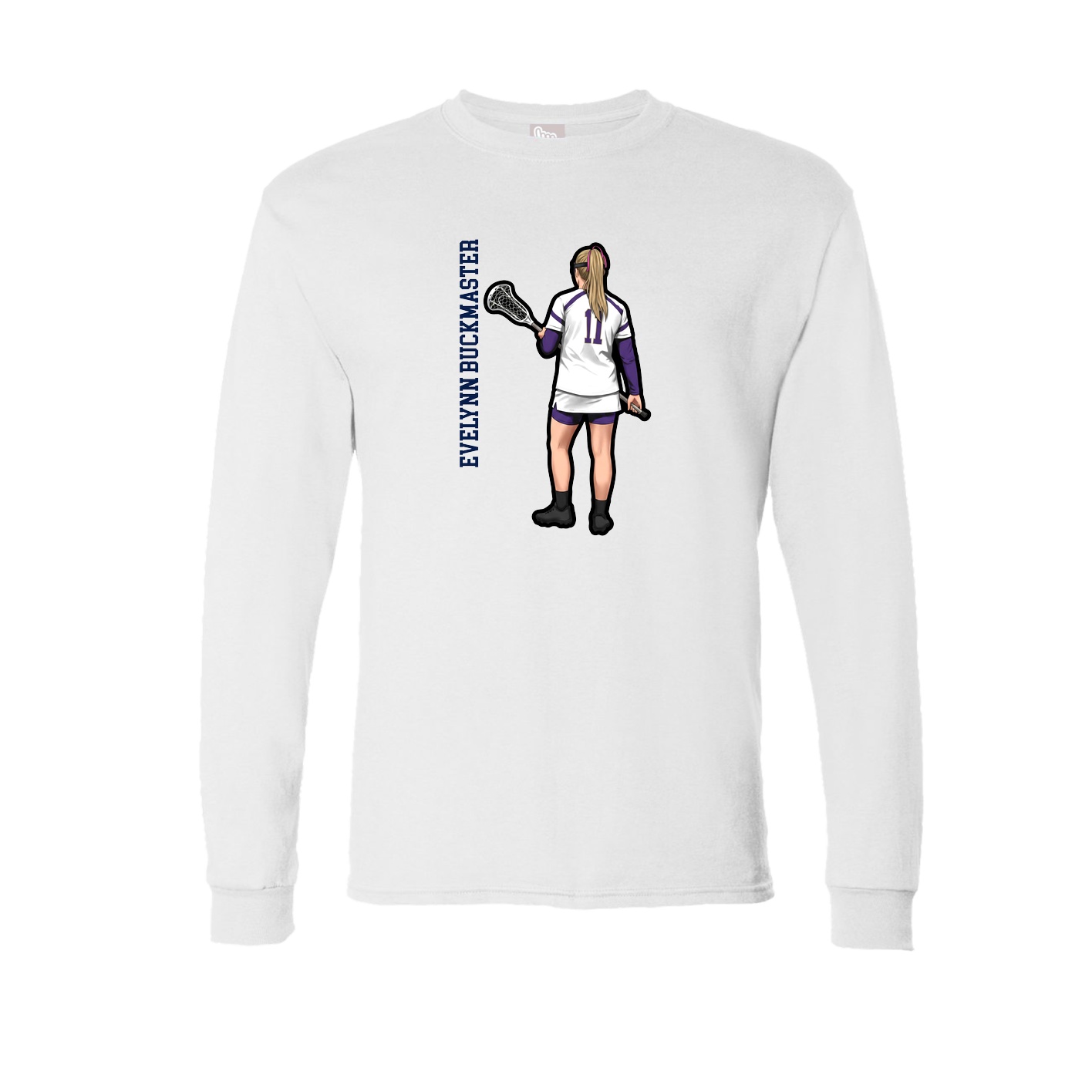Long Sleeve Tee — Name Vertical in White