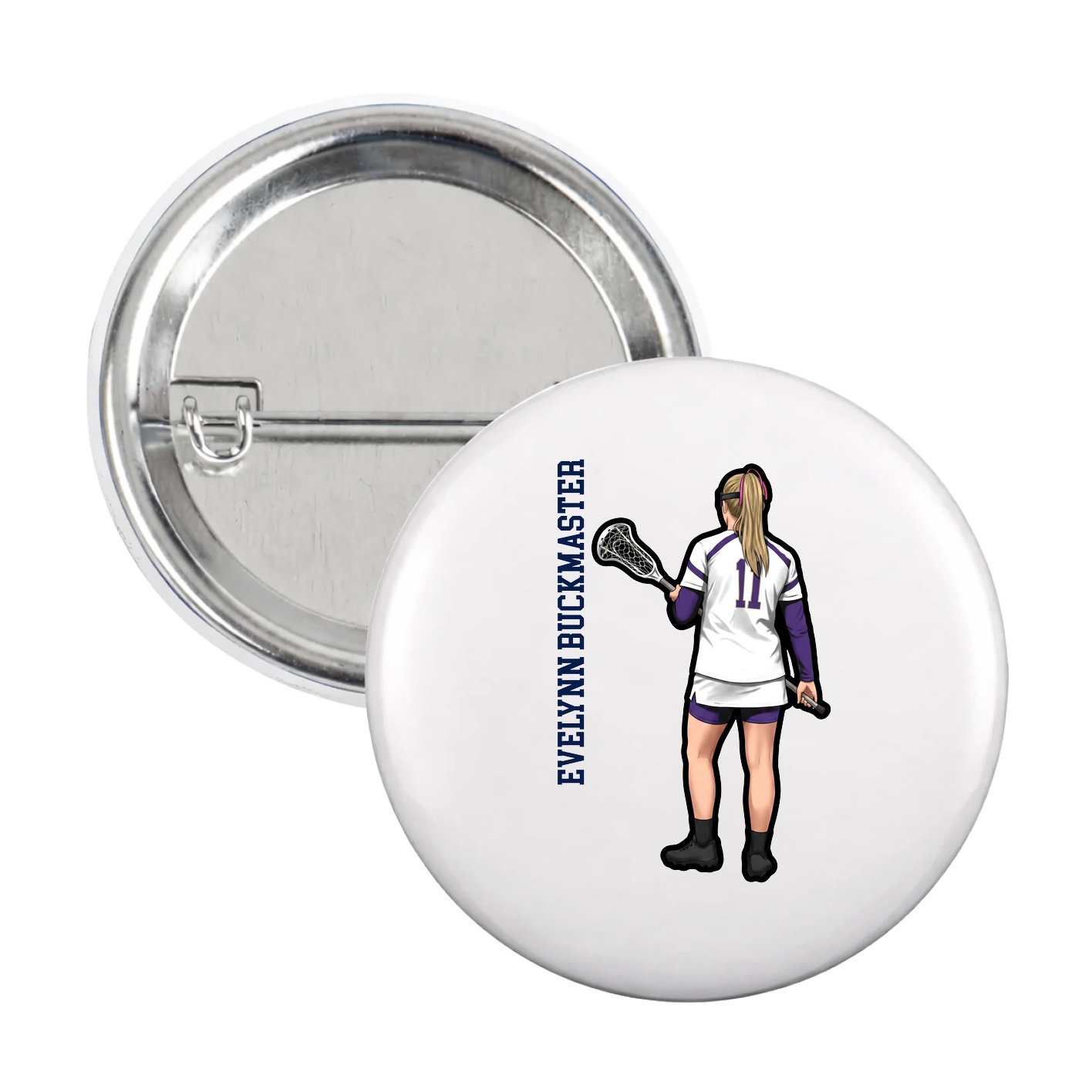 Game Day Button — Name Vertical in White