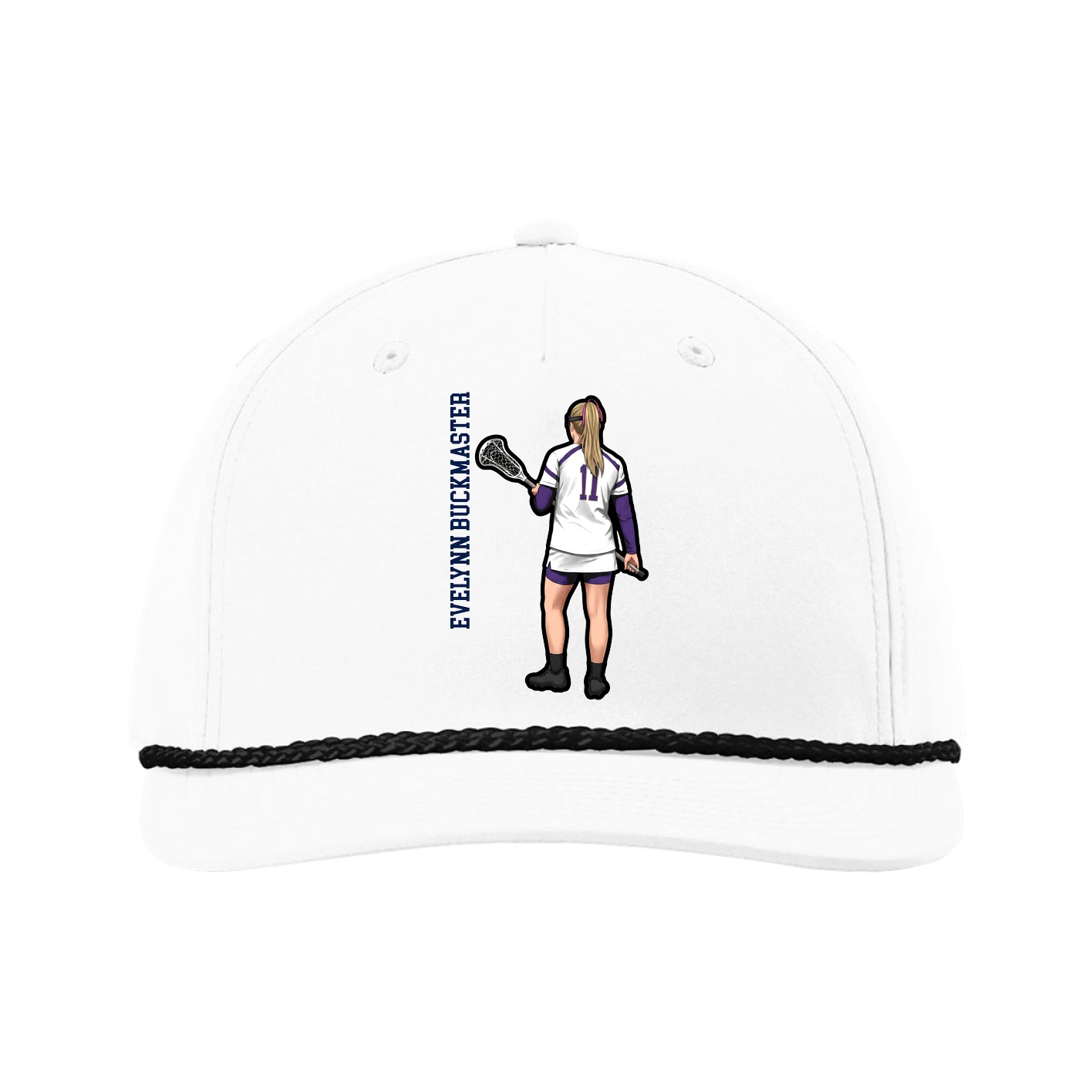 Five-Panel Classic Rope Cap — Name Vertical in White