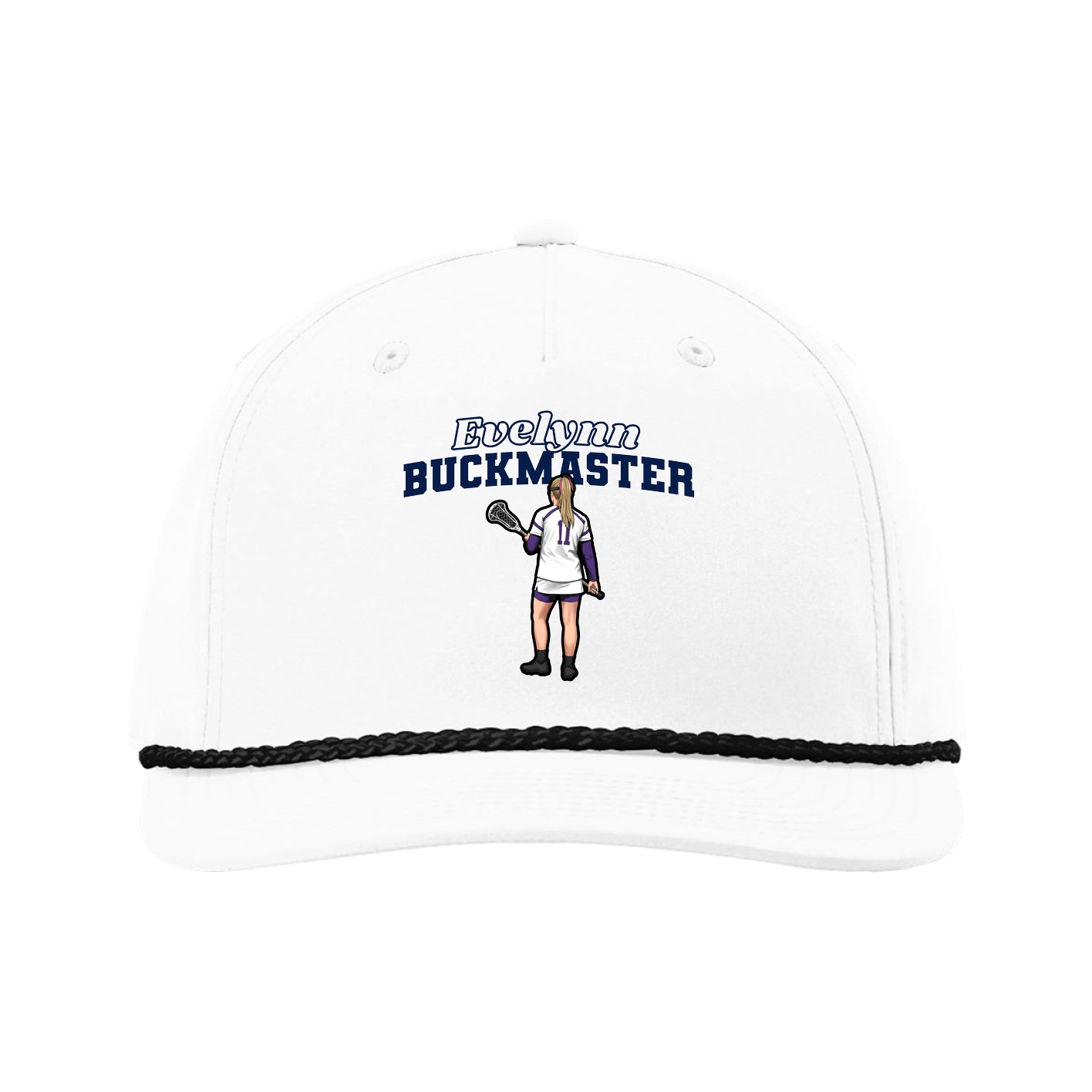 Five-Panel Classic Rope Cap — Name Arch in White