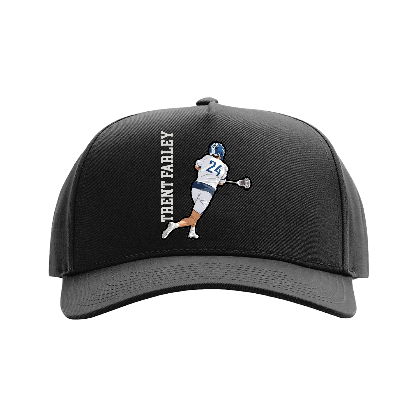 Full Fabric Five-Panel Champ Cap — Name Vertical in Black
