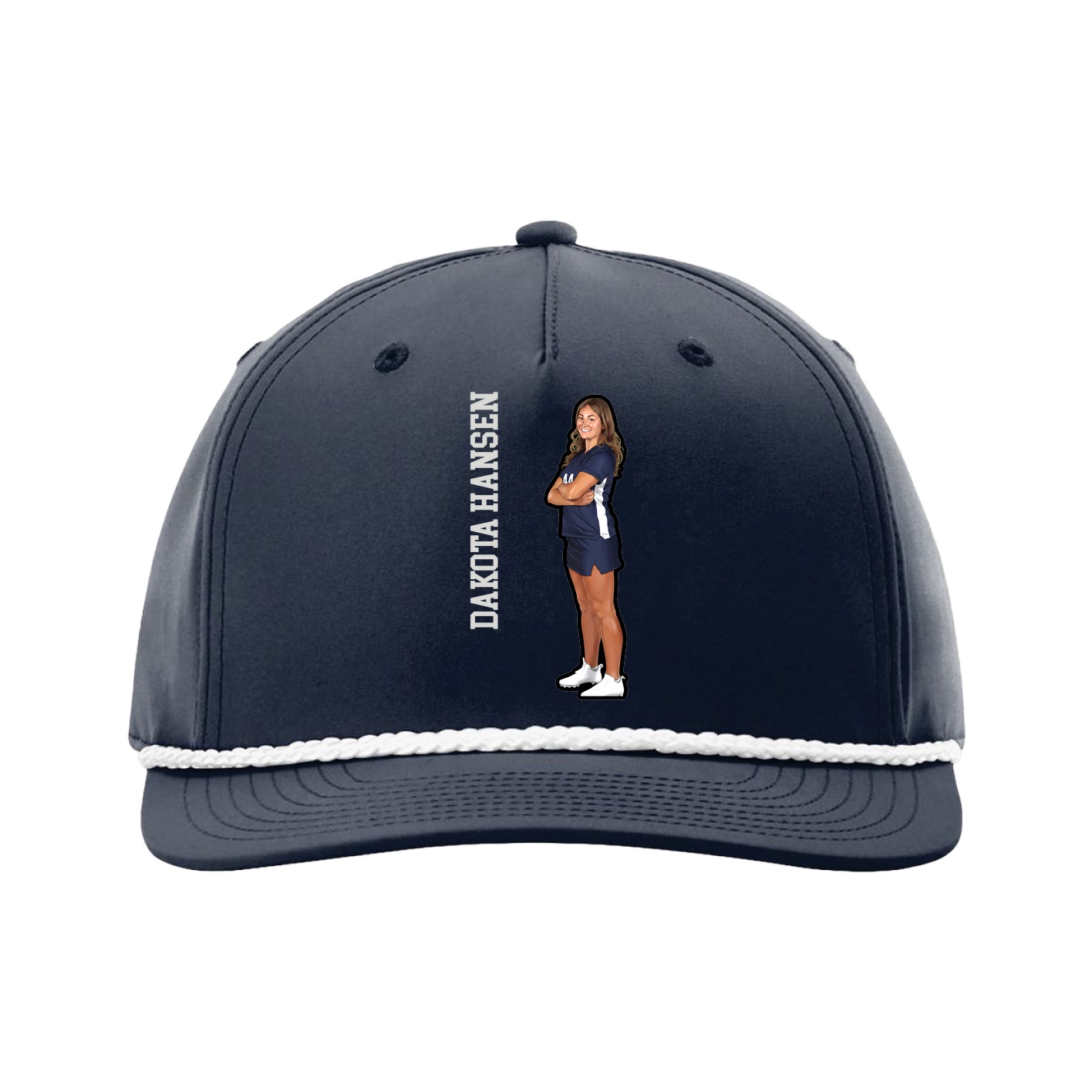 Five-Panel Classic Rope Cap — Name Vertical in Navy