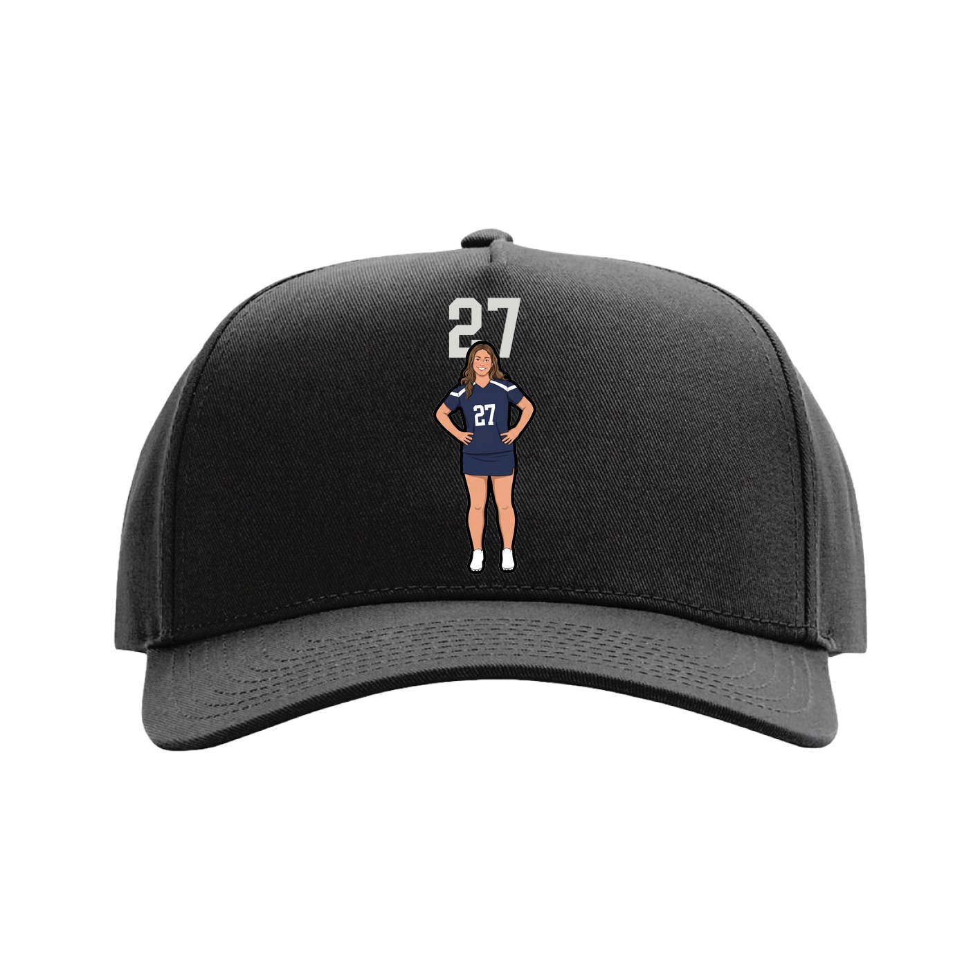 Full Fabric Five-Panel Champ Cap — Number Top in Black