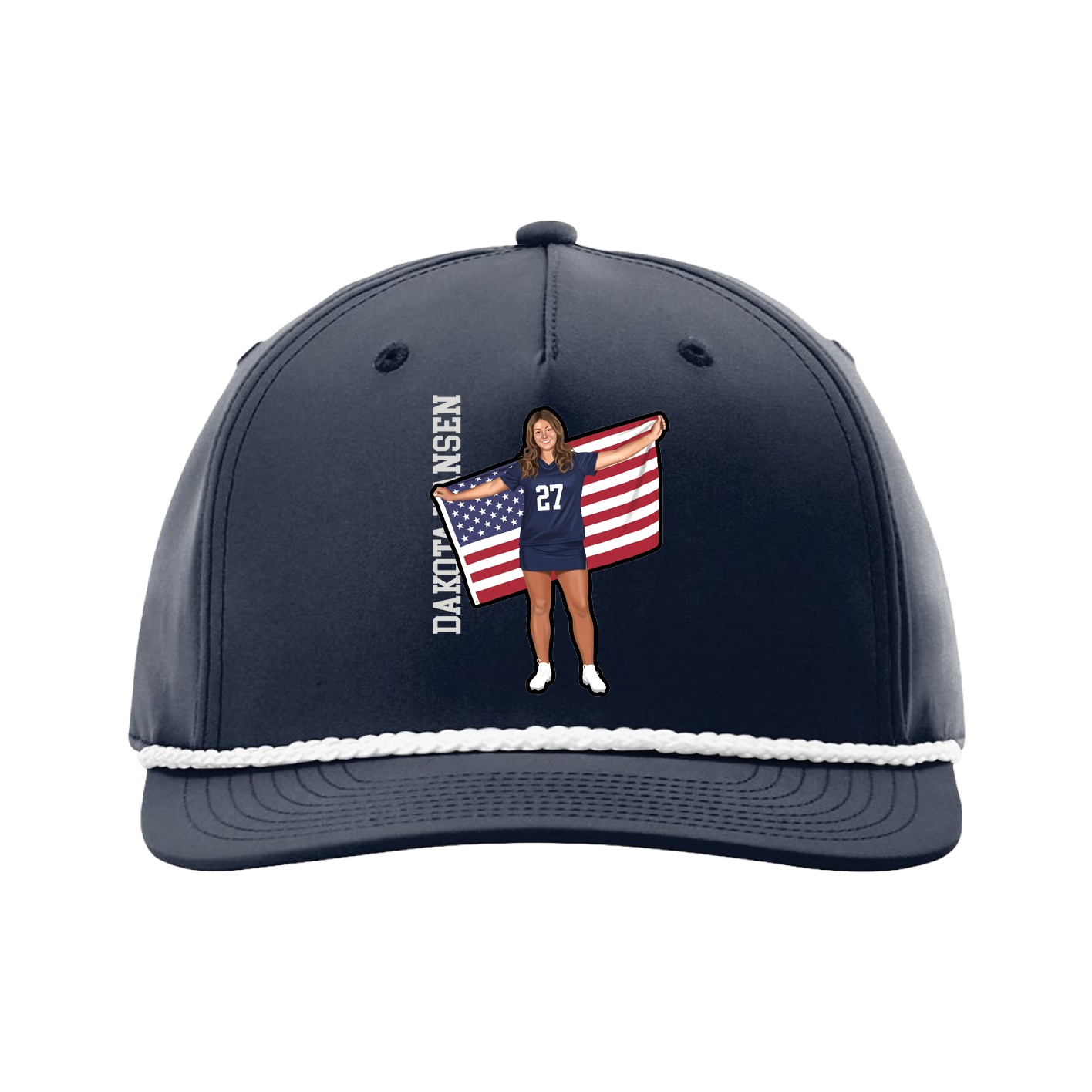 Five-Panel Classic Rope Cap — Name Vertical in Navy