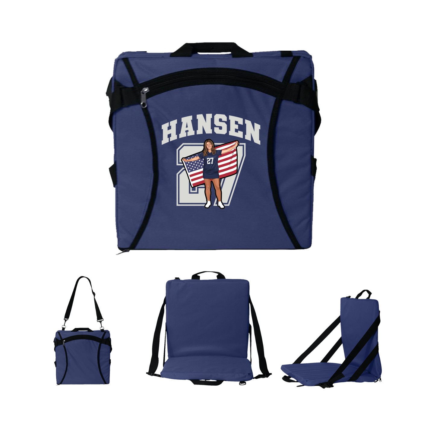 Folding Stadium Seat — Number in Navy