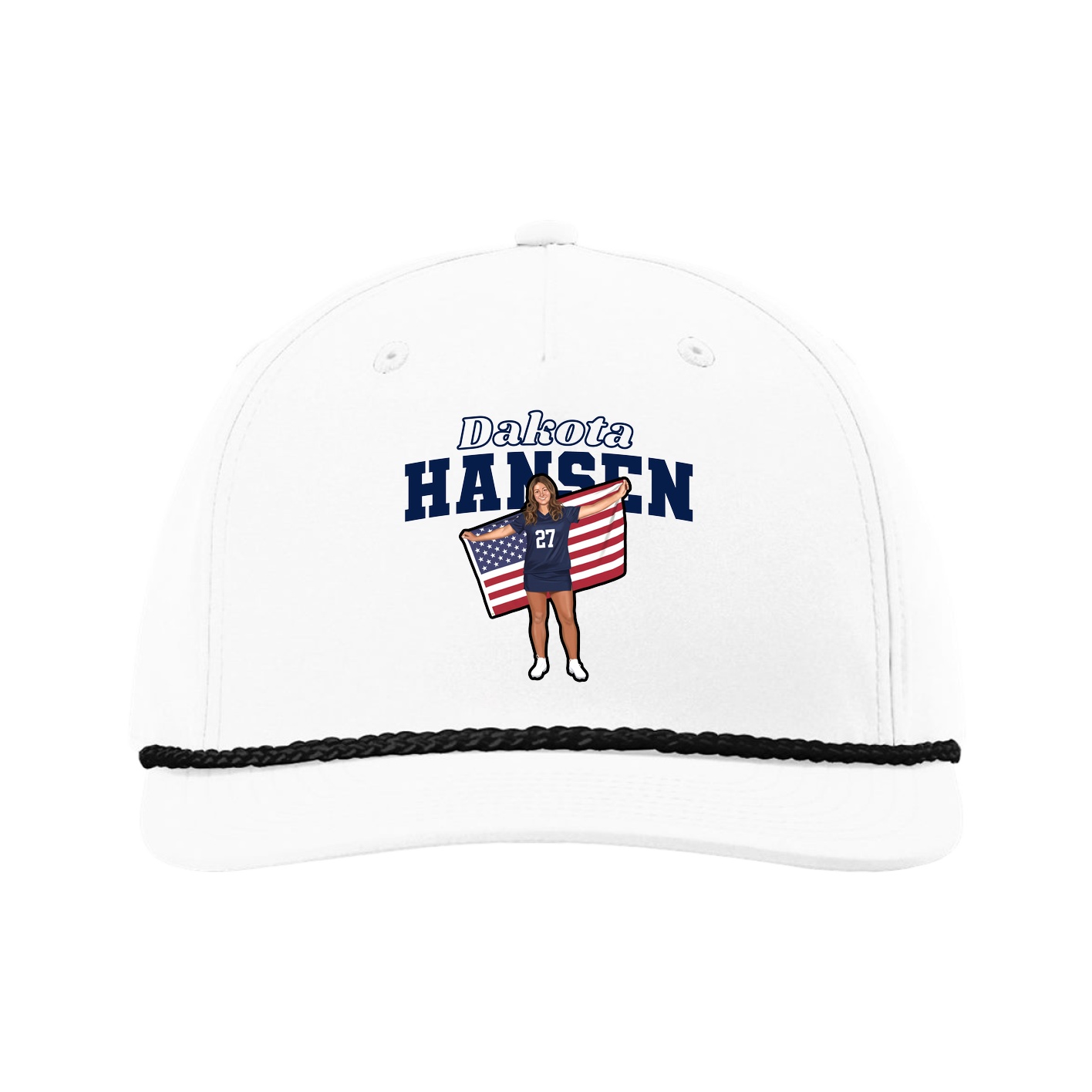 Five-Panel Classic Rope Cap — Name Arch in White