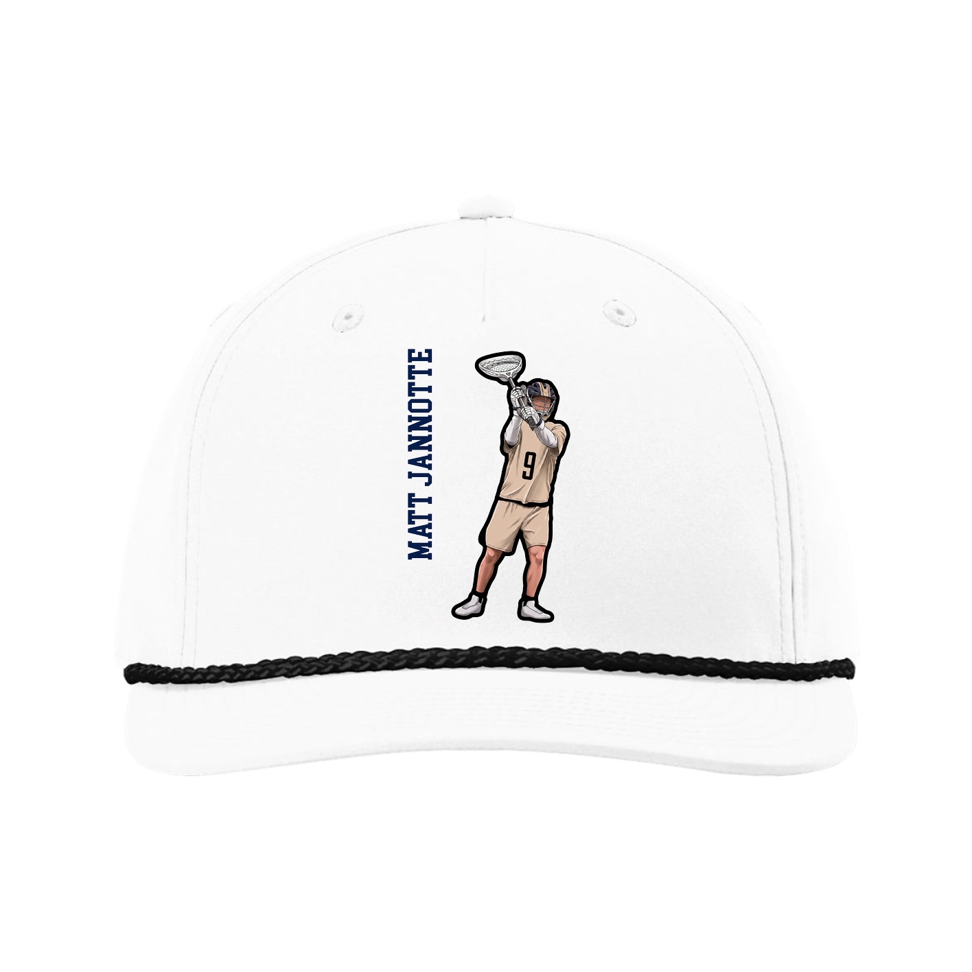 Five-Panel Classic Rope Cap — Name Vertical in White