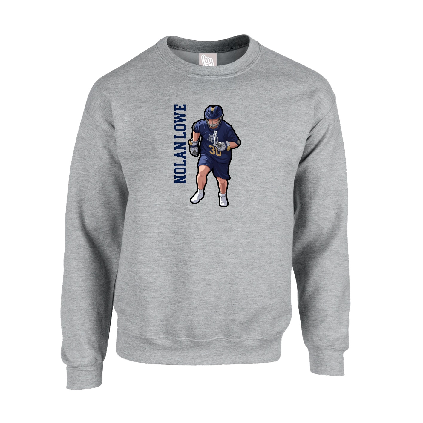Fleece Crew — Name Vertical in Grey