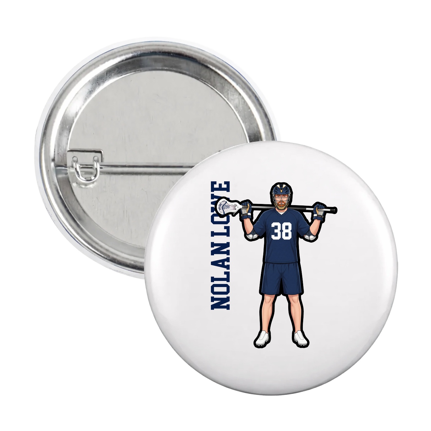 Game Day Button — Name Vertical in White