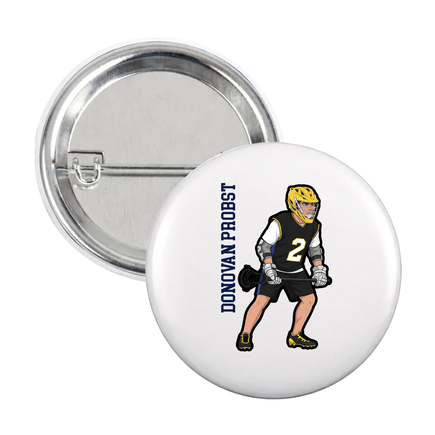 Game Day Button — Name Vertical in White