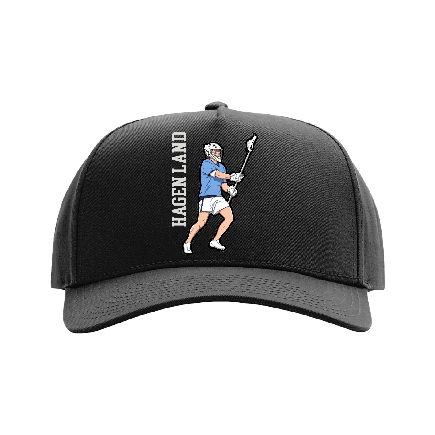 Full Fabric Five-Panel Champ Cap — Name Vertical in Black