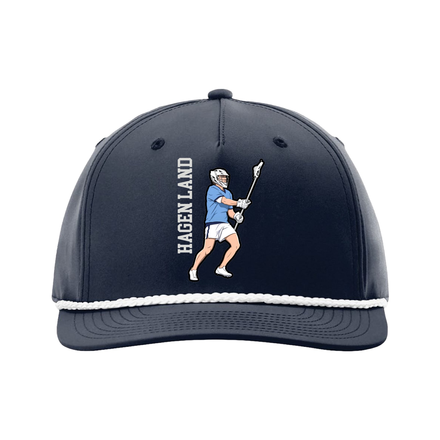 Five-Panel Classic Rope Cap — Name Vertical in Navy