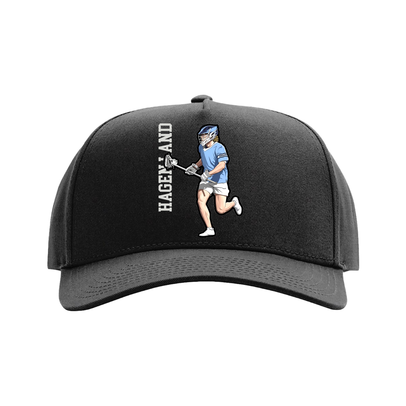 Full Fabric Five-Panel Champ Cap — Name Vertical in Black