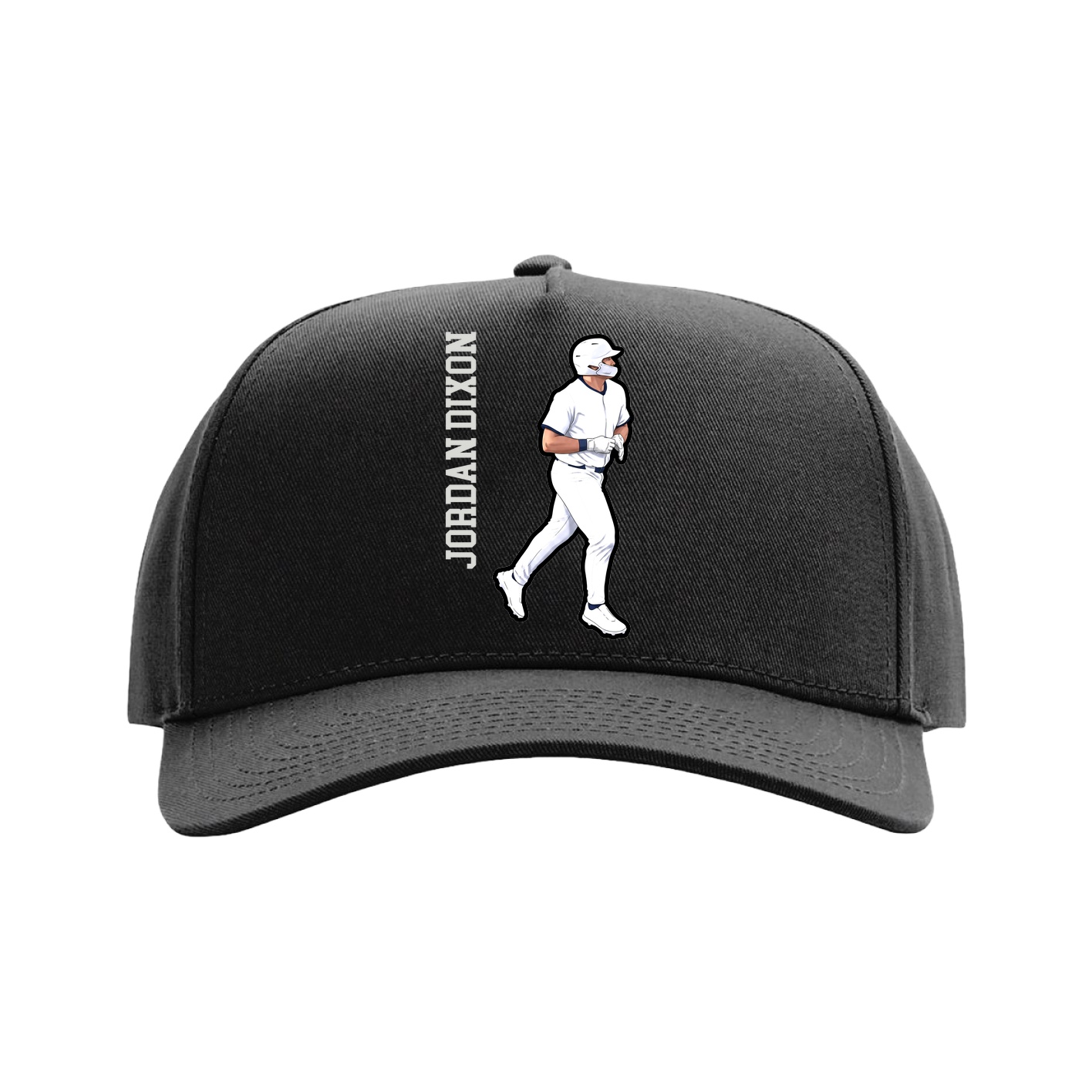 Full Fabric Five-Panel Champ Cap — Name Vertical in Black