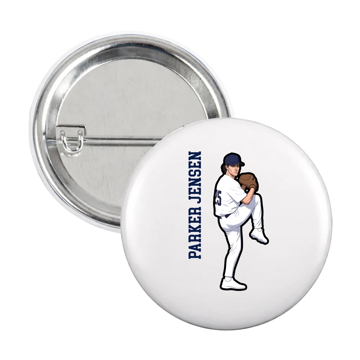 Game Day Button — Name Vertical in White