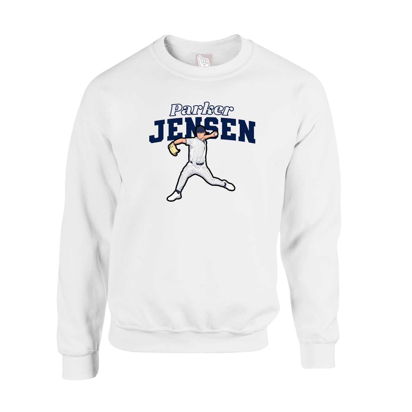 Fleece Crew — Name Arch in White