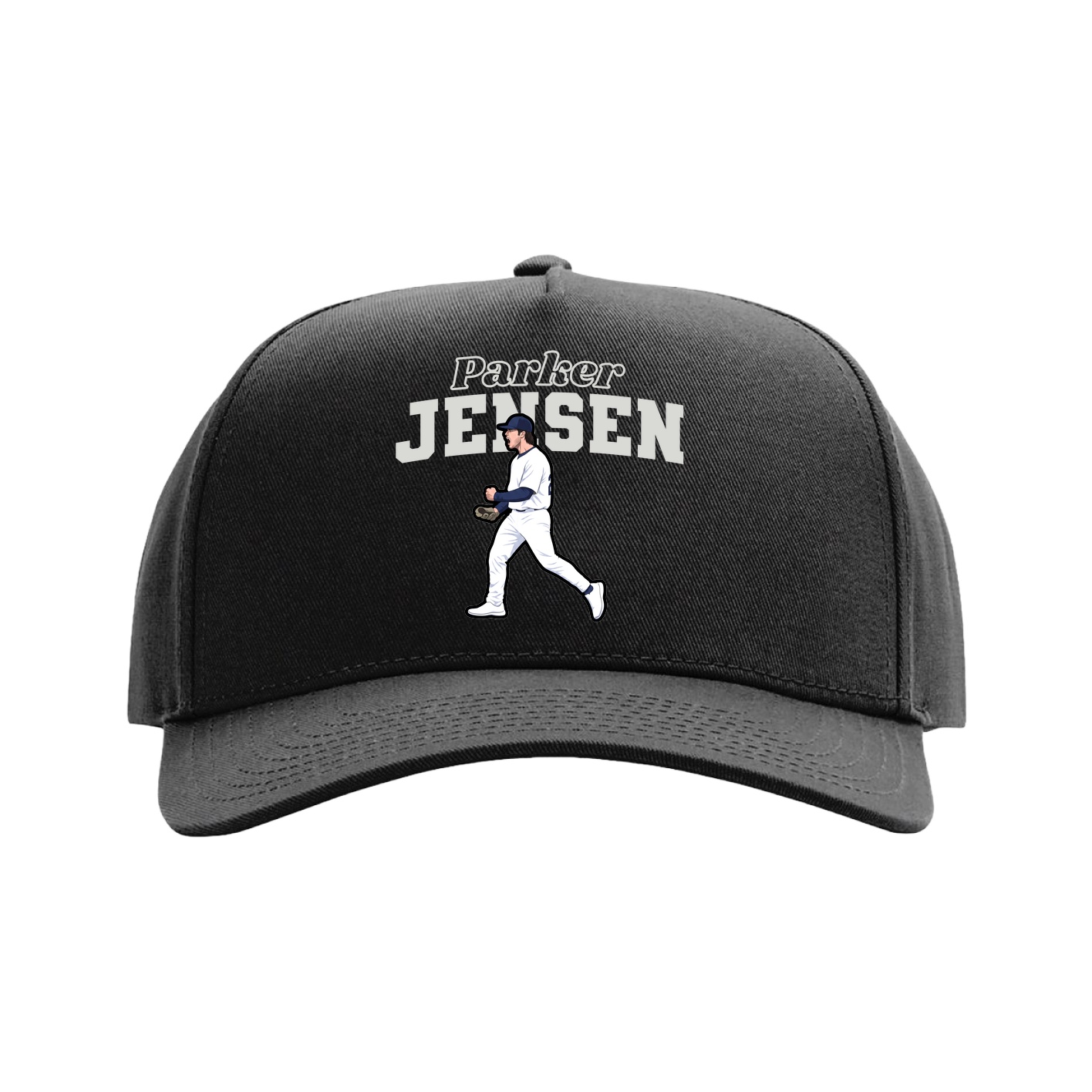 Full Fabric Five-Panel Champ Cap — Name Arch in Black