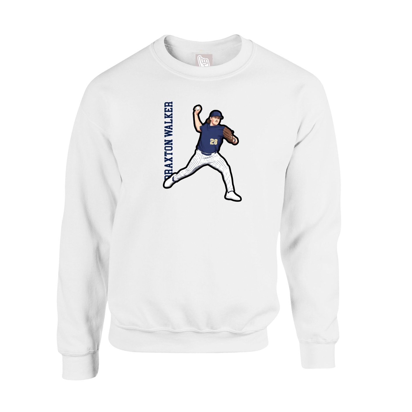 Fleece Crew — Name Vertical in White