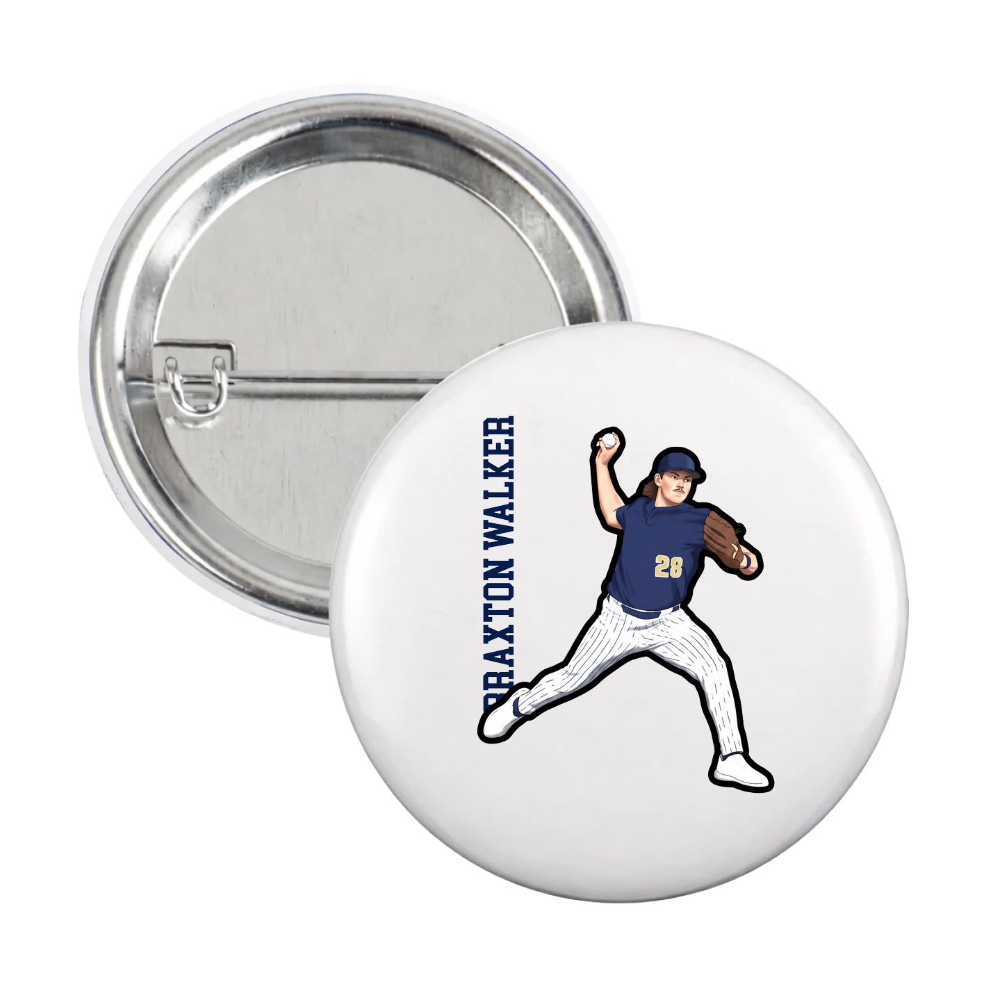 Game Day Button — Name Vertical in White