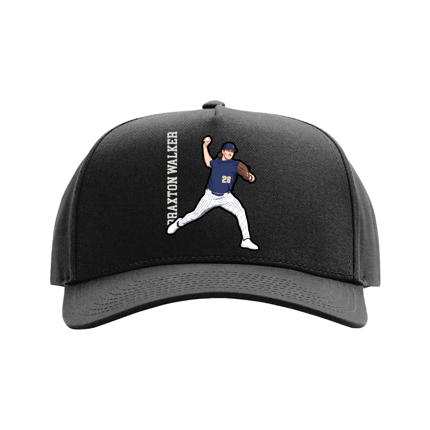 Full Fabric Five-Panel Champ Cap — Name Vertical in Black