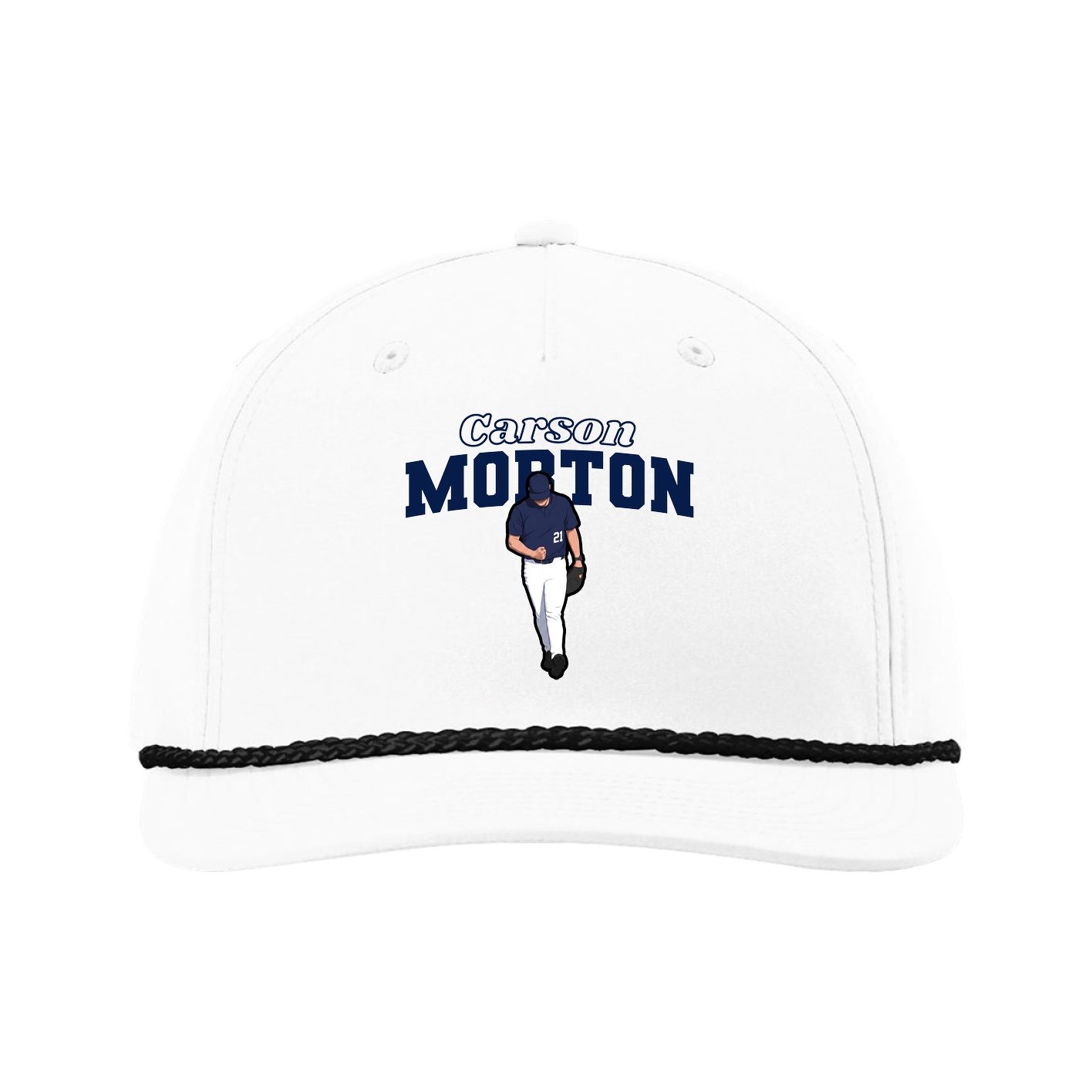 Five-Panel Classic Rope Cap — Name Arch in White