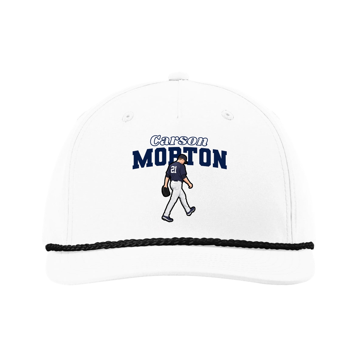 Five-Panel Classic Rope Cap — Name Arch in White