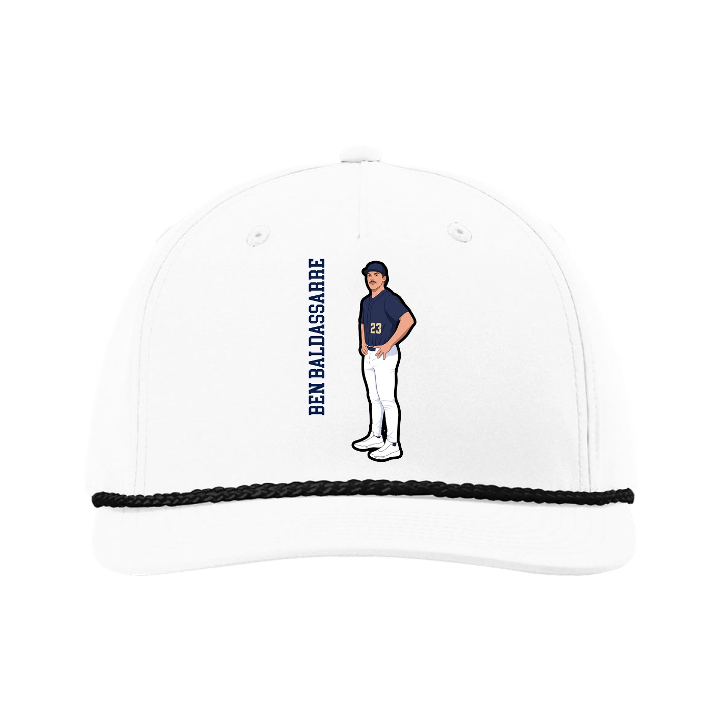 Five-Panel Classic Rope Cap — Name Vertical in White