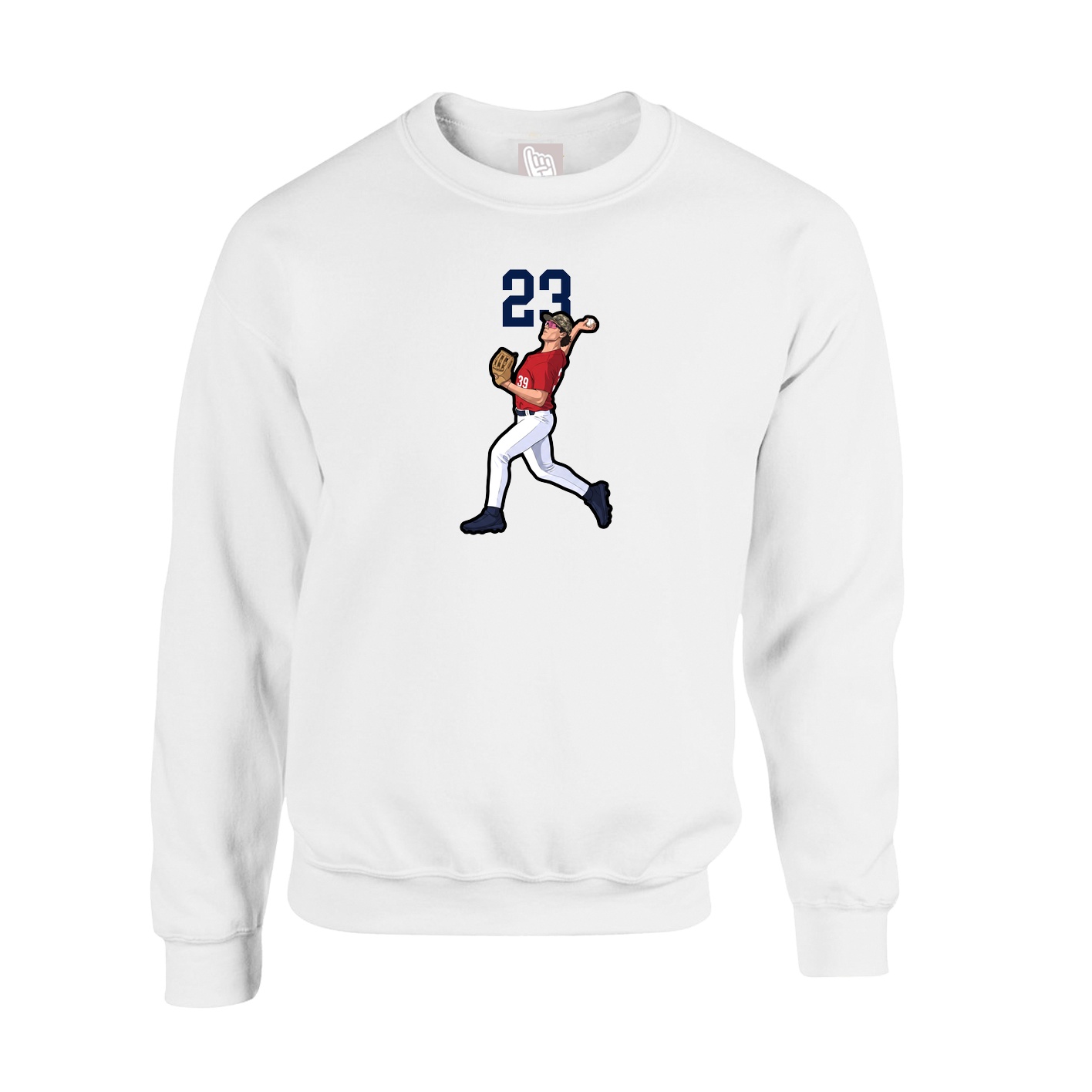 Fleece Crew — Number Top in White
