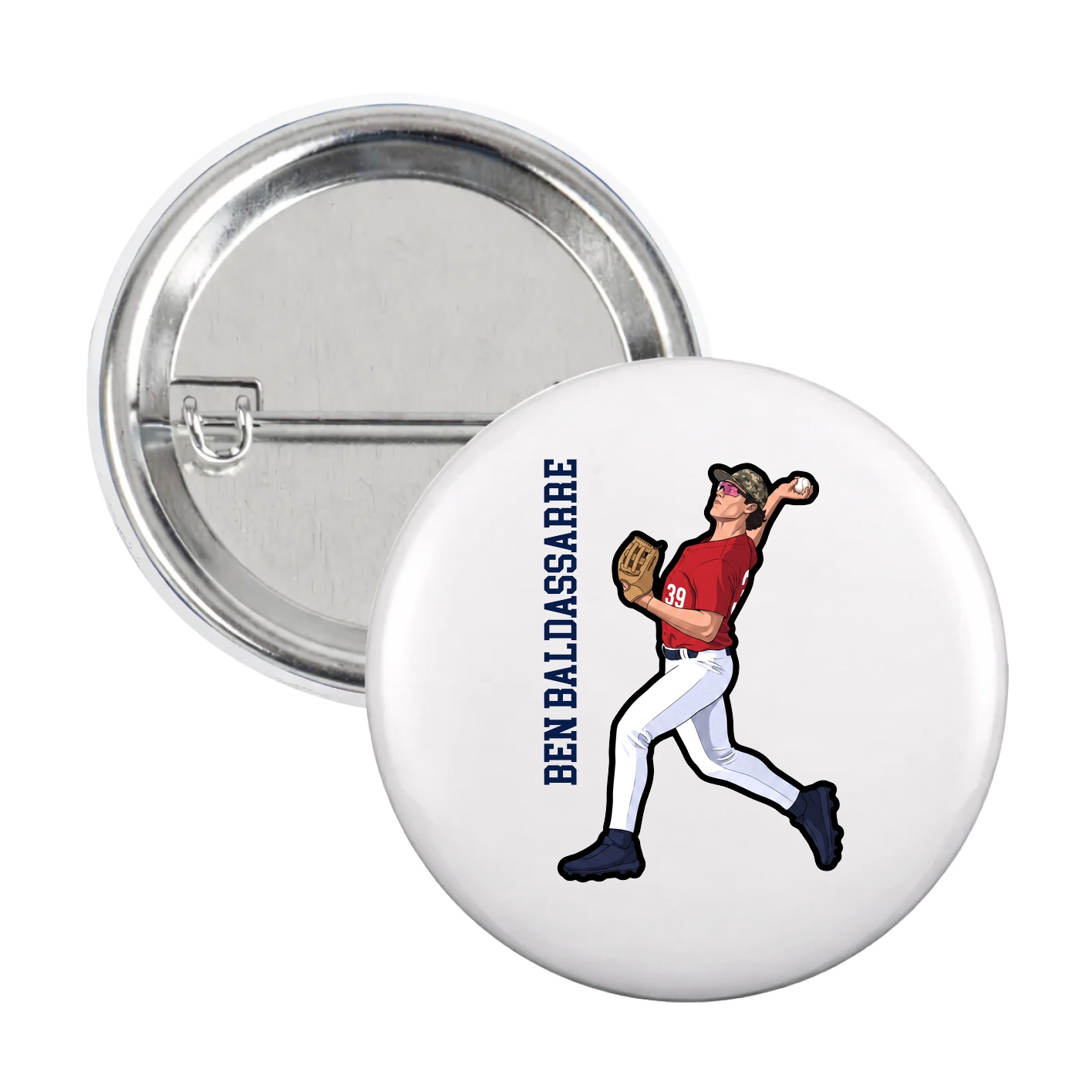 Game Day Button — Name Vertical in White