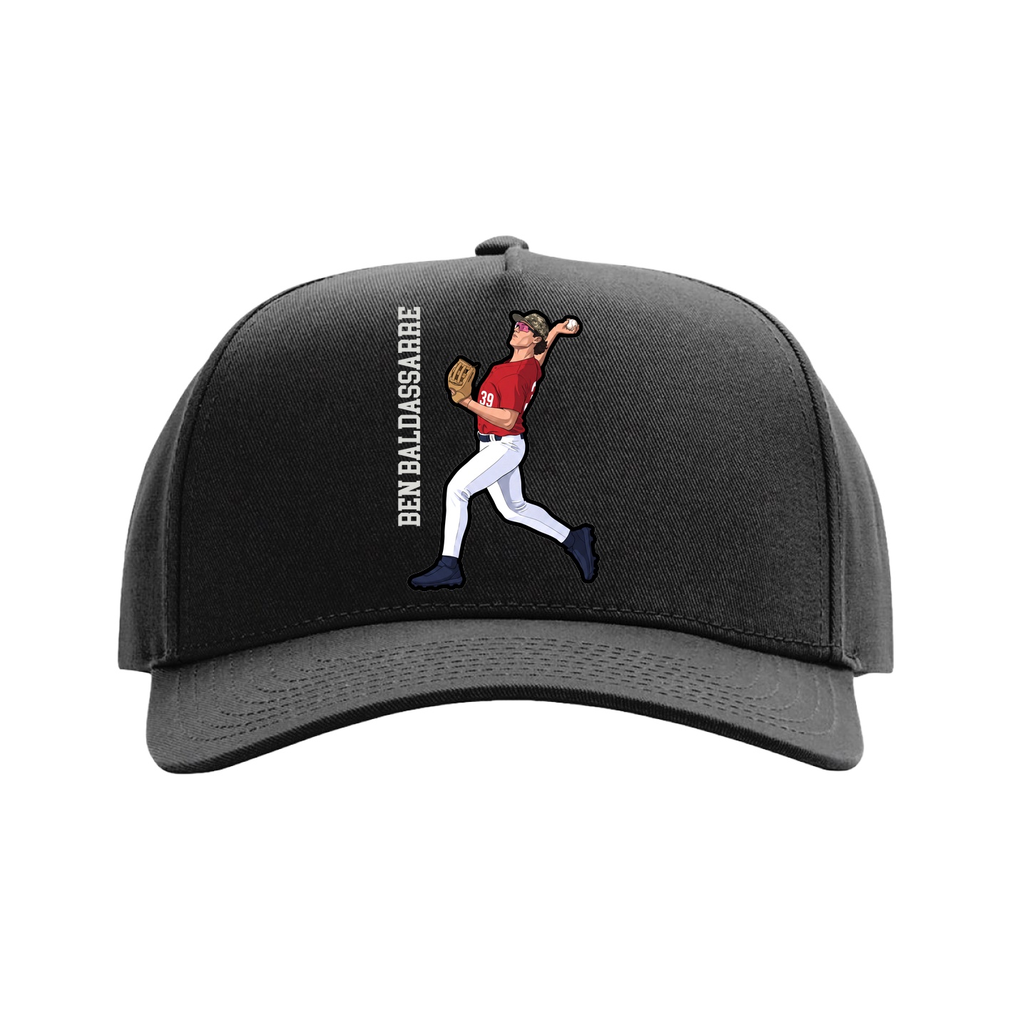 Full Fabric Five-Panel Champ Cap — Name Vertical in Black