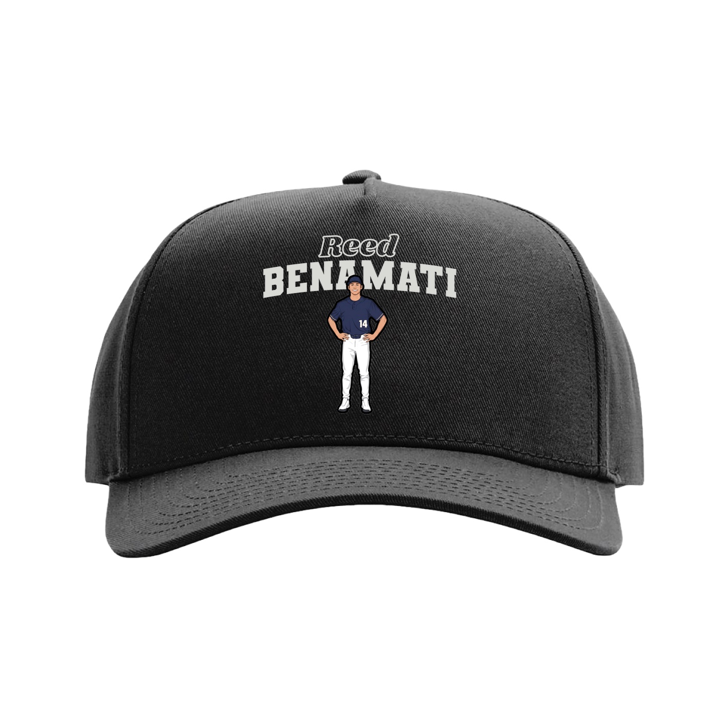 Full Fabric Five-Panel Champ Cap — Name Arch in Black