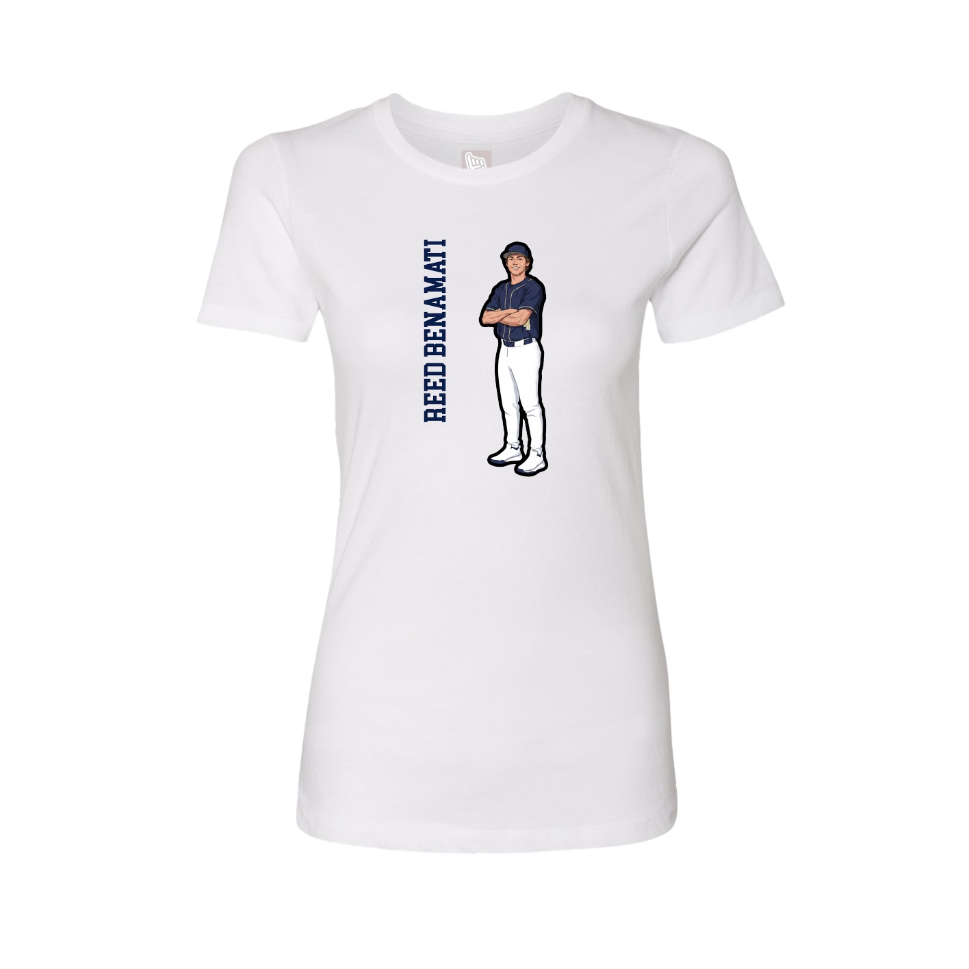 Fitted Women's Tee — Name Vertical in White