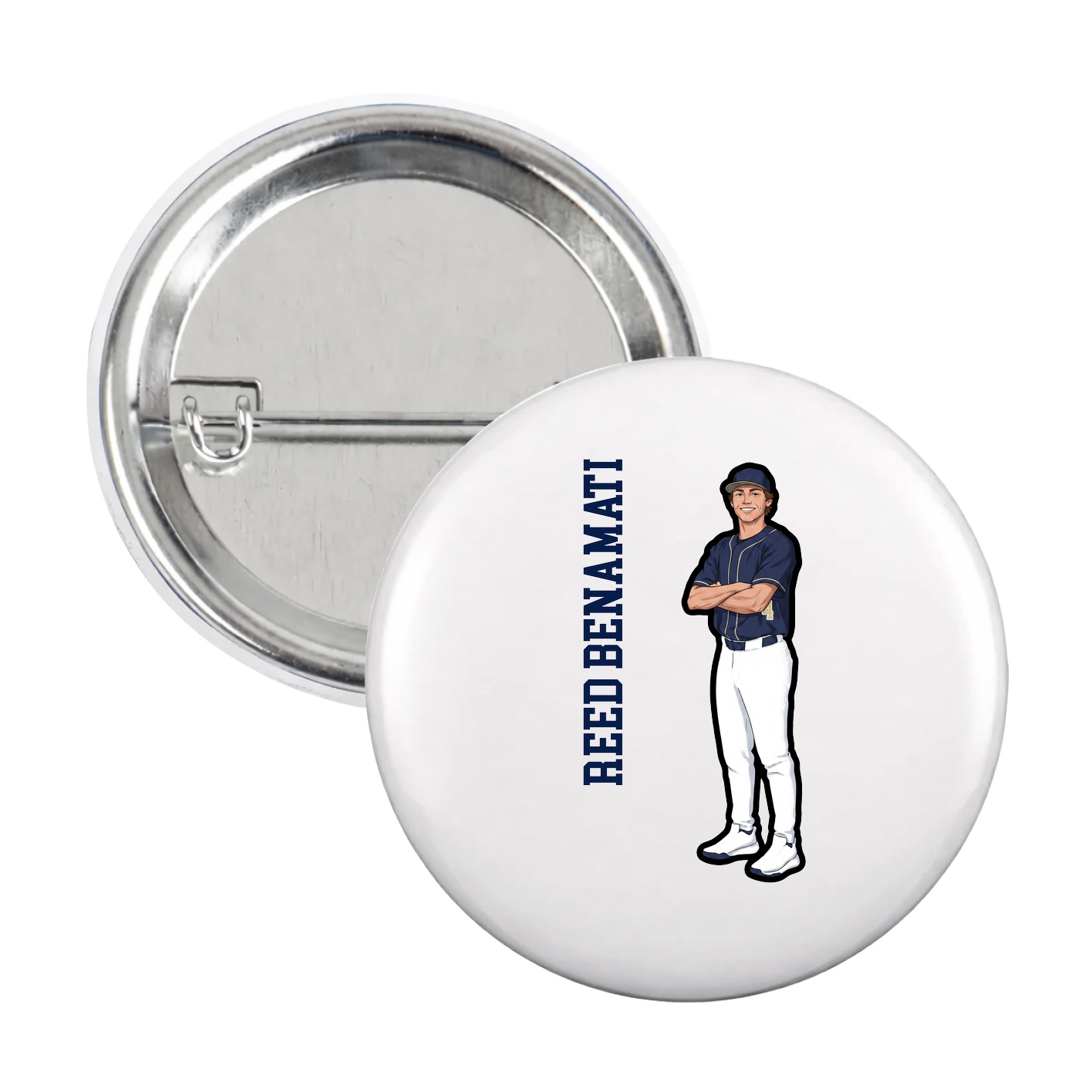 Game Day Button — Name Vertical in White
