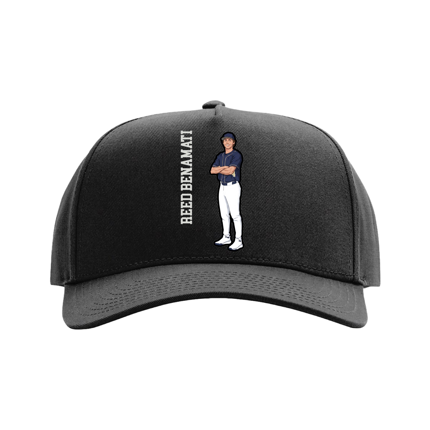 Full Fabric Five-Panel Champ Cap — Name Vertical in Black