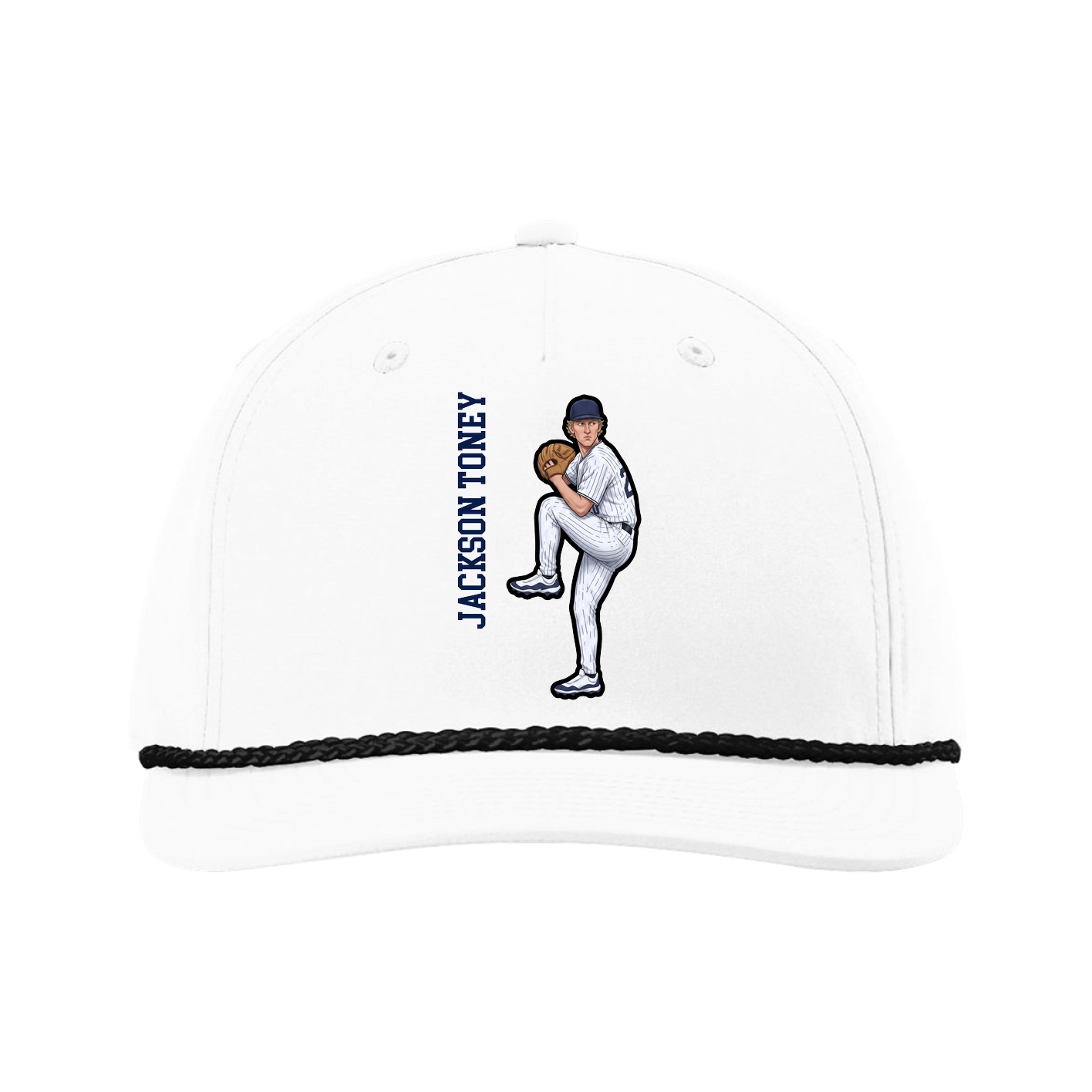 Five-Panel Classic Rope Cap — Name Vertical in White