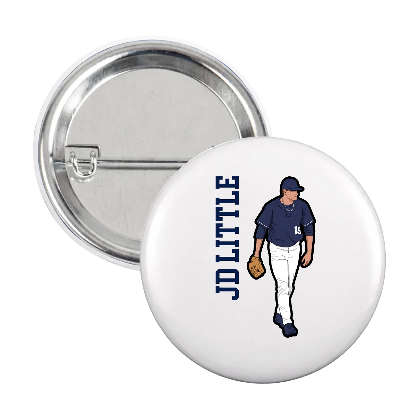 Game Day Button — Name Vertical in White