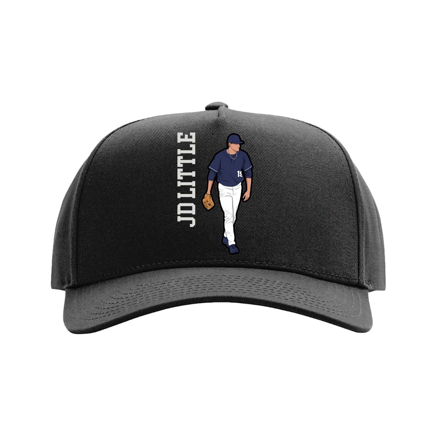 Full Fabric Five-Panel Champ Cap — Name Vertical in Black