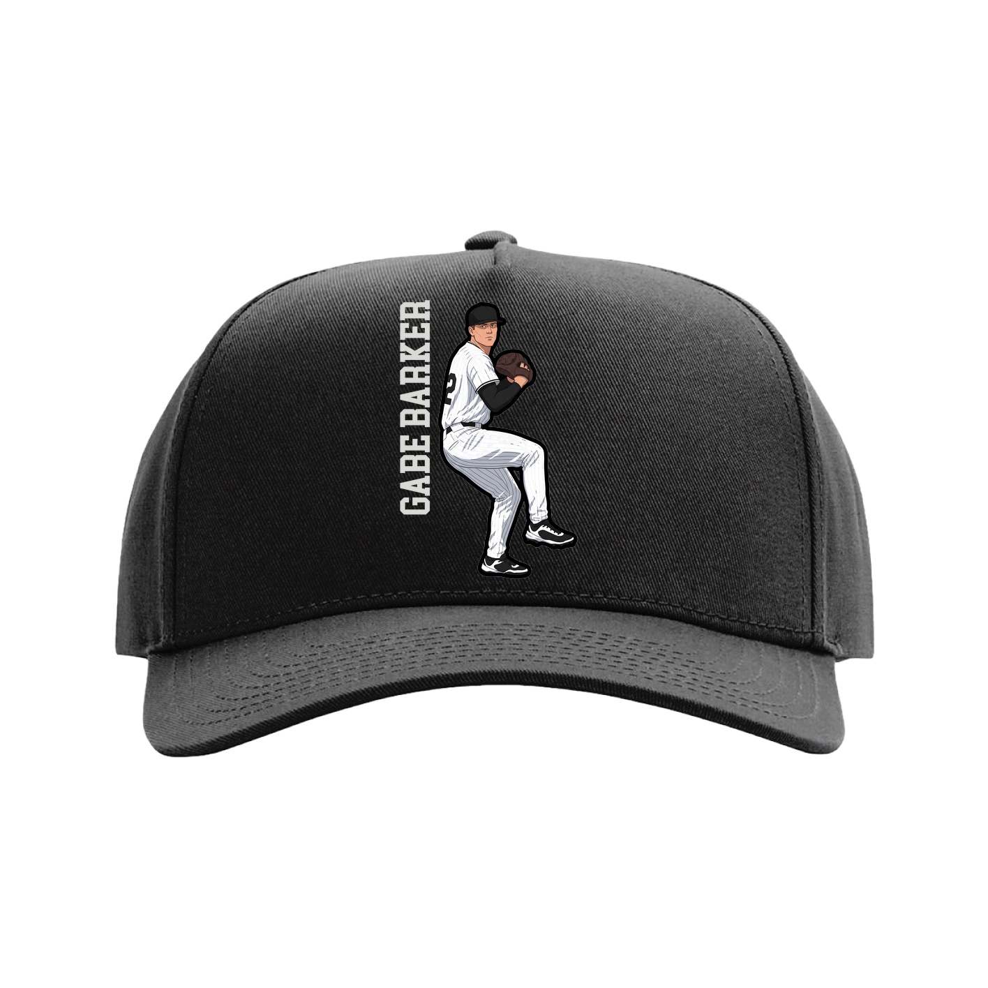 Full Fabric Five-Panel Champ Cap — Name Vertical in Black