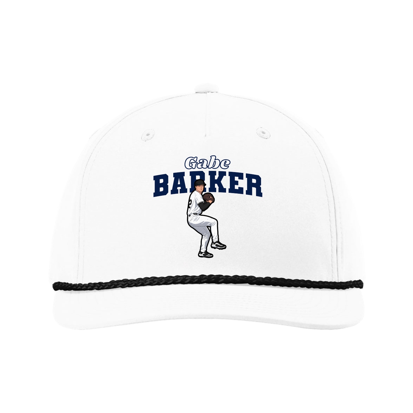 Five-Panel Classic Rope Cap — Name Arch in White