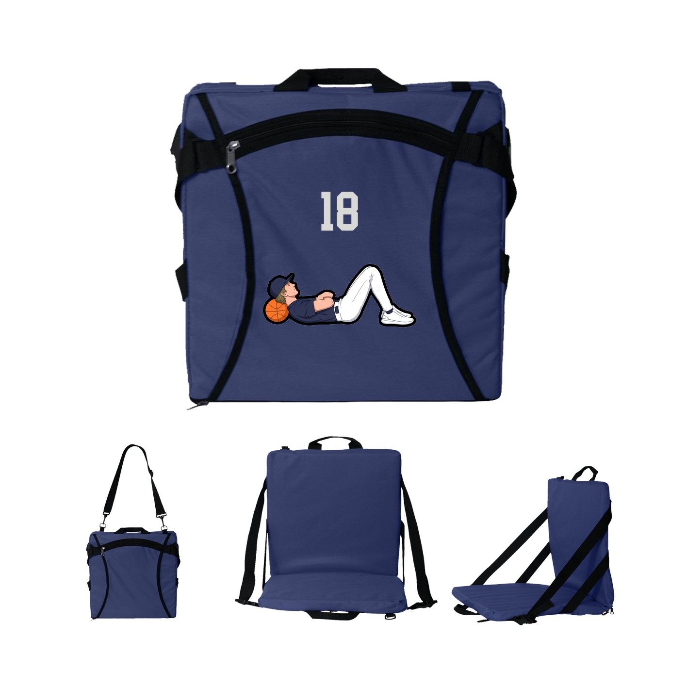 Folding Stadium Seat — Number Top in Navy