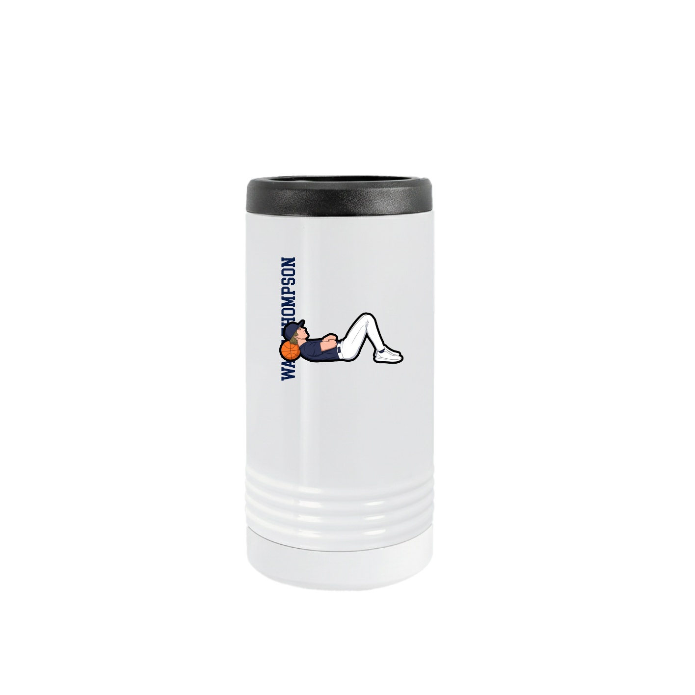 Slim Beverage Holder — Name Vertical in White