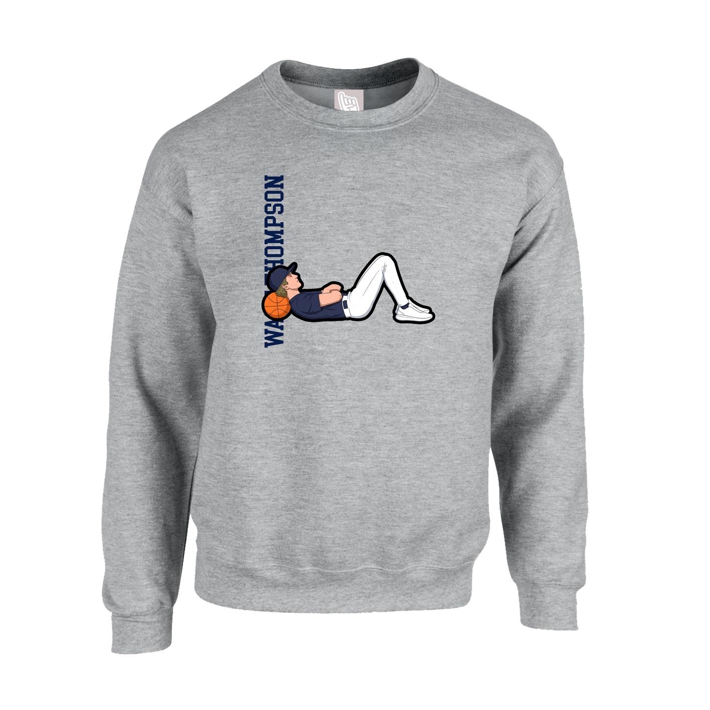Fleece Crew — Name Vertical in Grey
