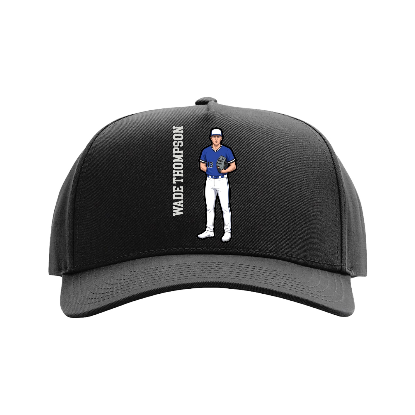 Full Fabric Five-Panel Champ Cap — Name Vertical in Black
