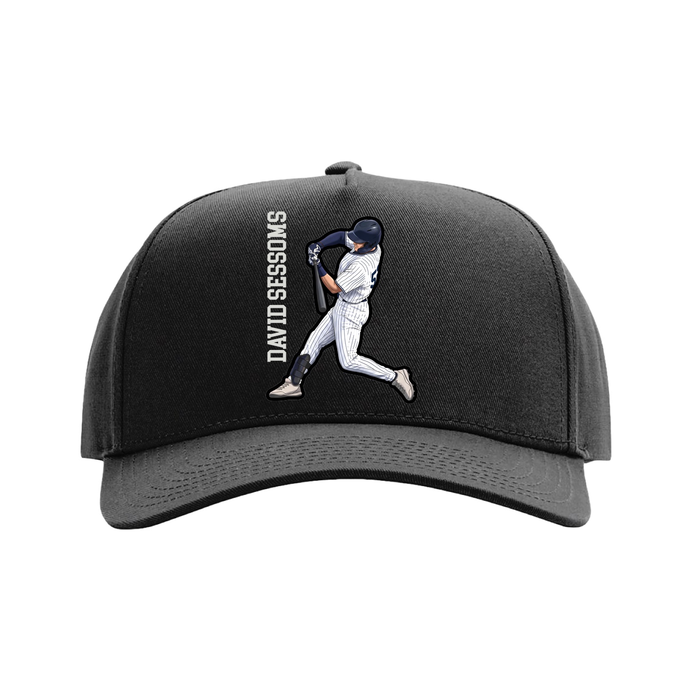 Full Fabric Five-Panel Champ Cap — Name Vertical in Black