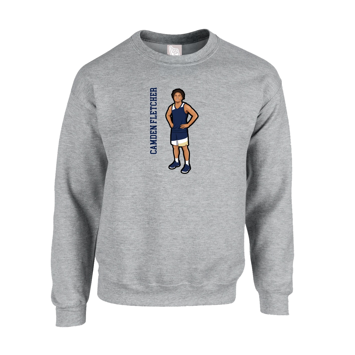 Fleece Crew — Name Vertical in Grey