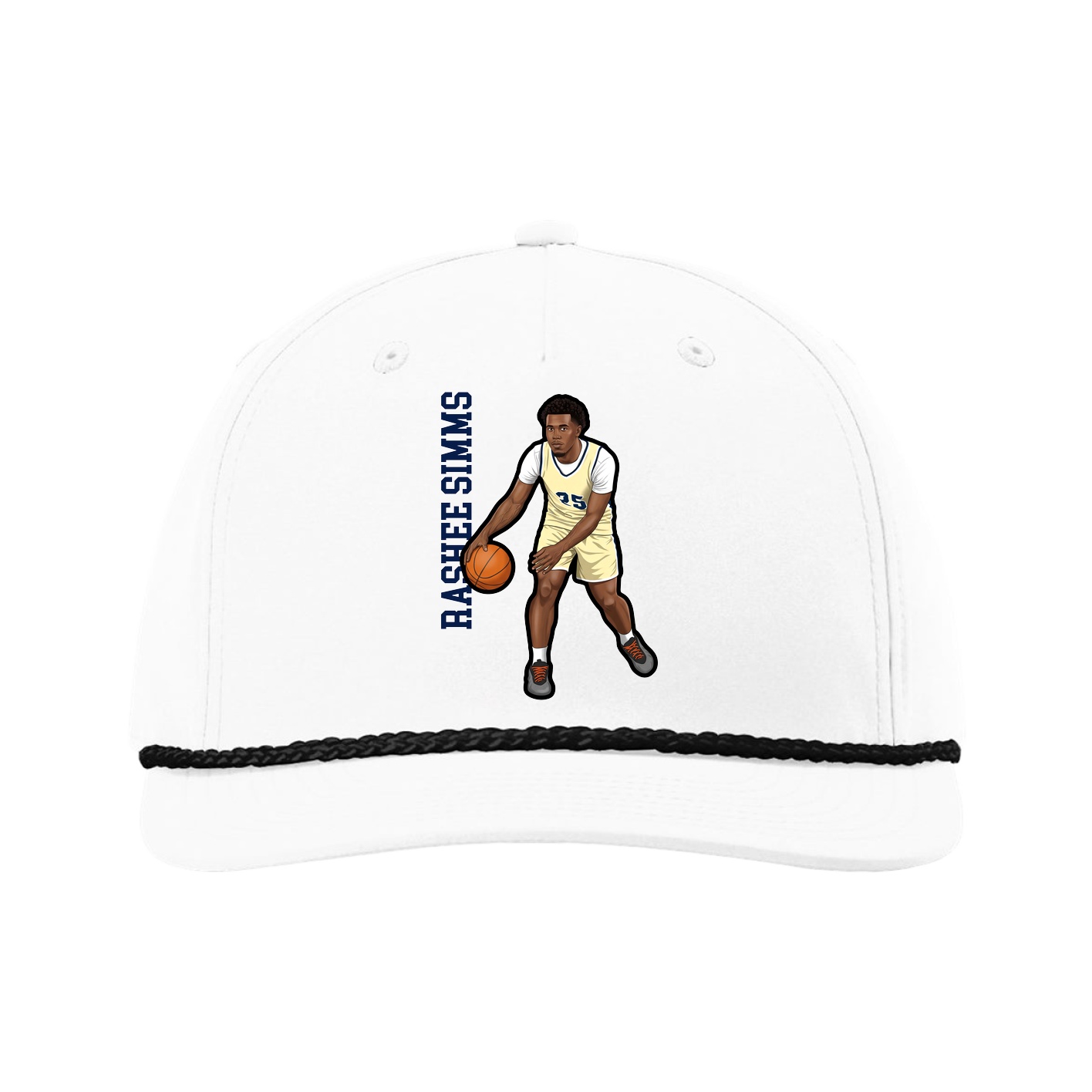 Five-Panel Classic Rope Cap — Name Vertical in White