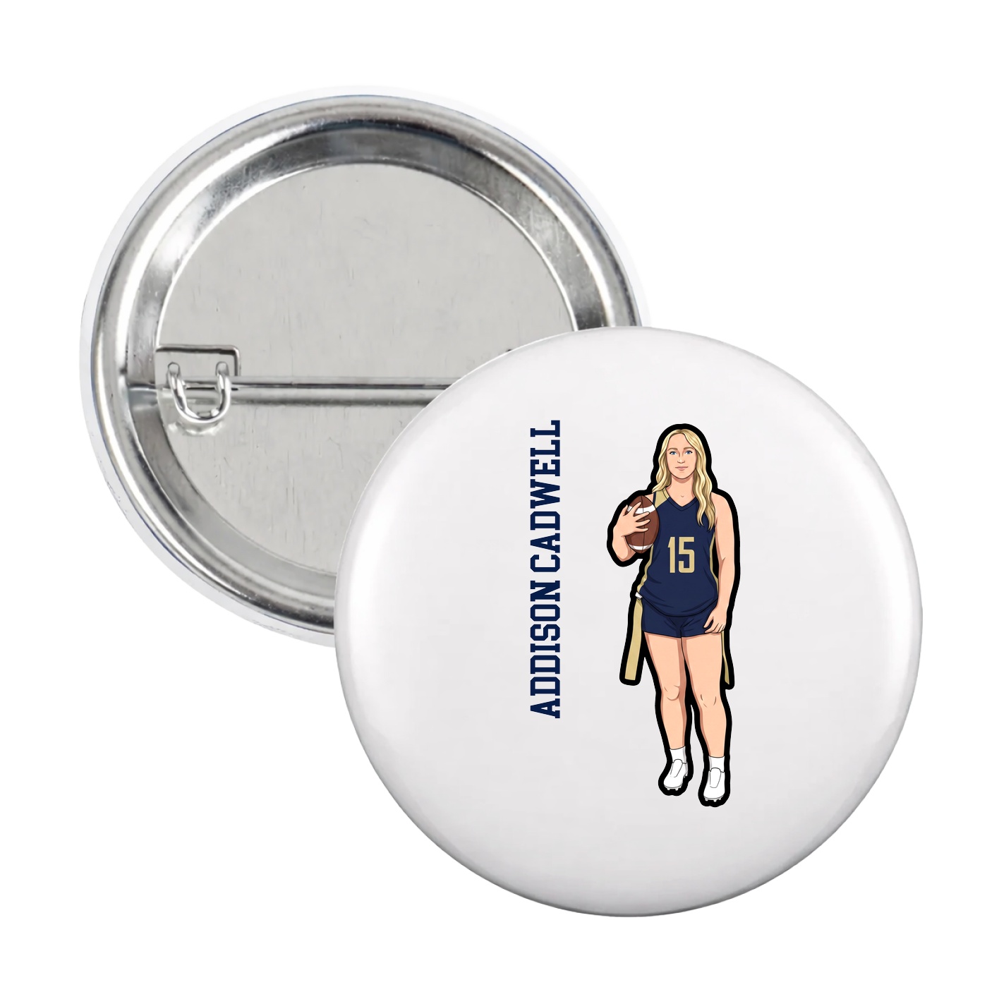 Game Day Button — Name Vertical in White