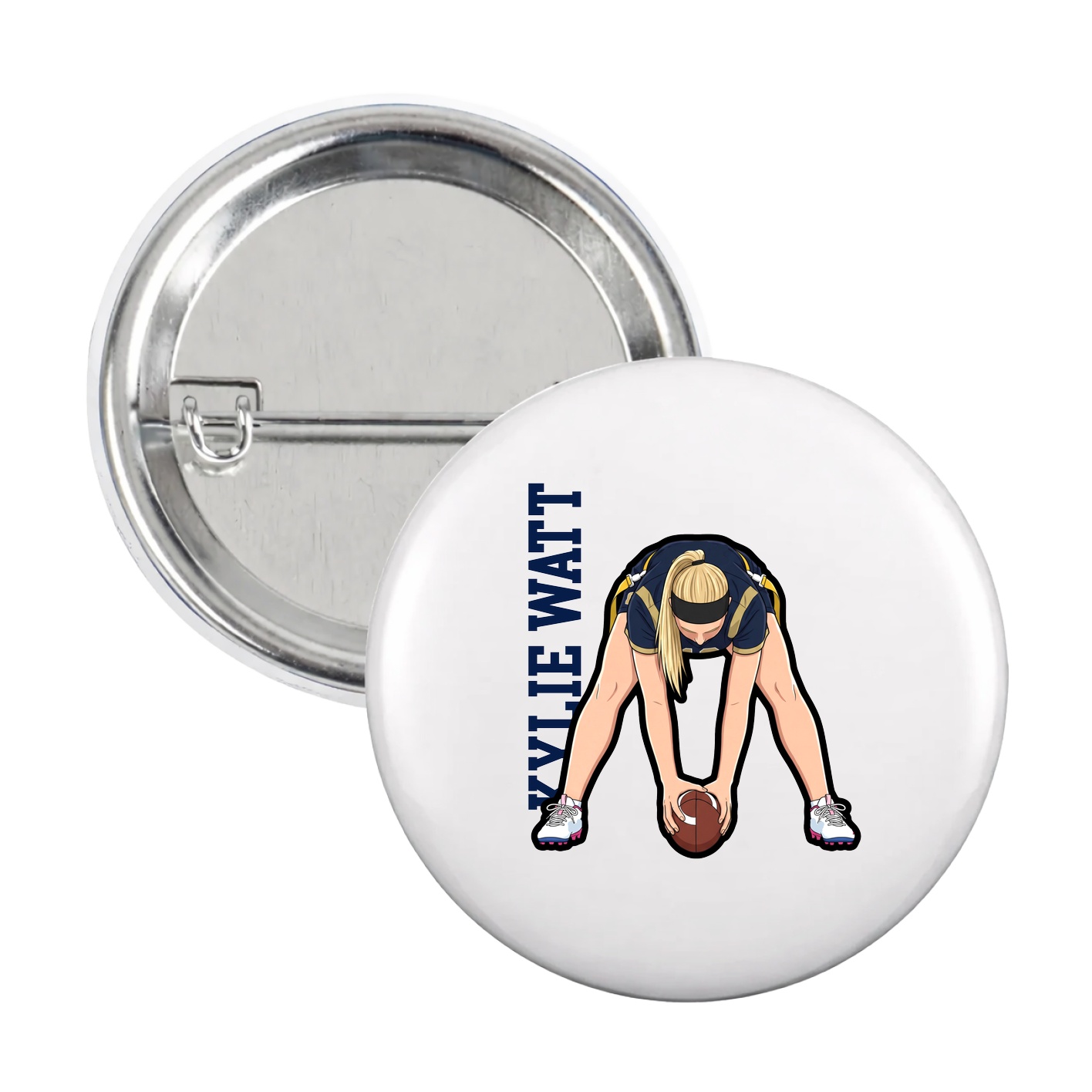 Game Day Button — Name Vertical in White
