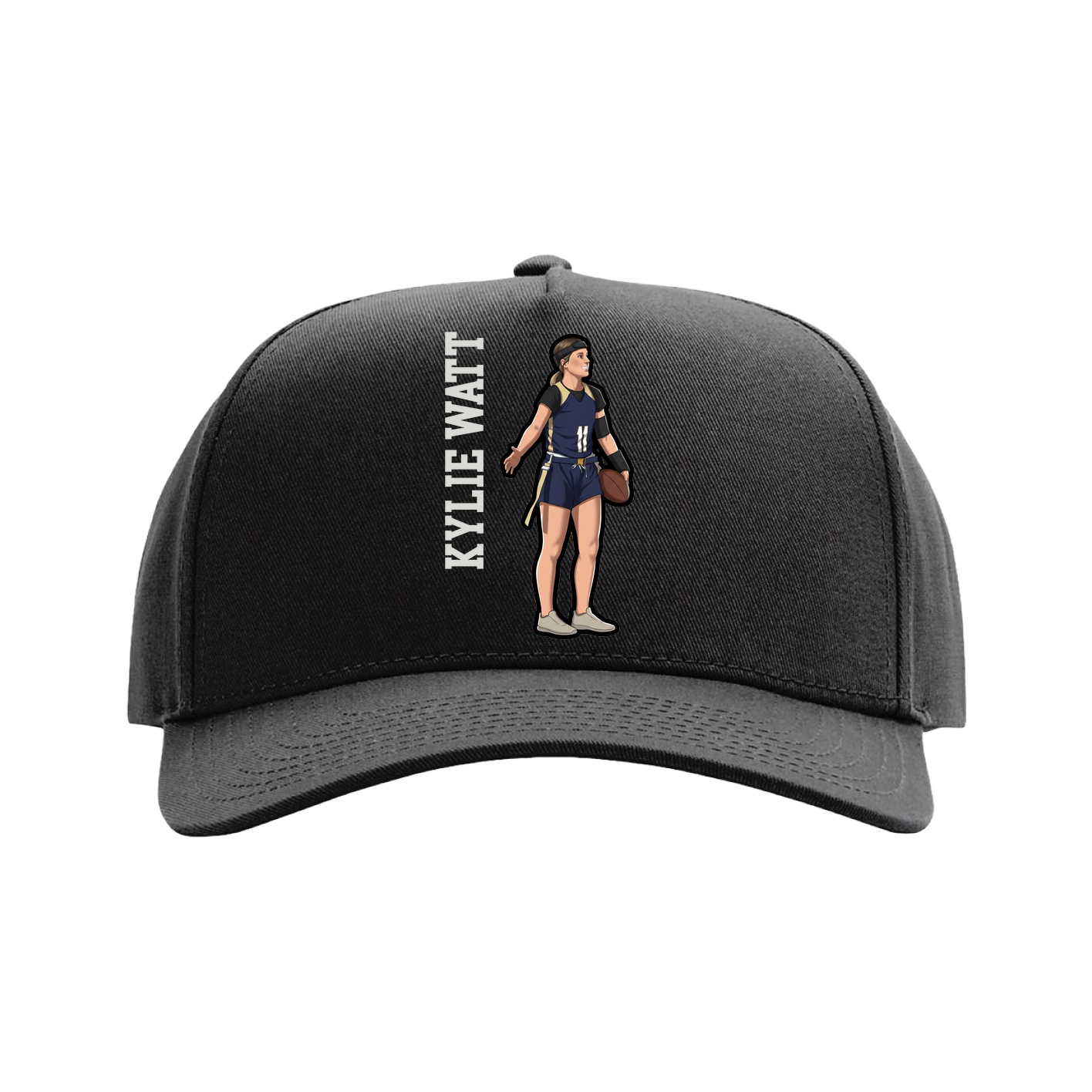 Full Fabric Five-Panel Champ Cap — Name Vertical in Black
