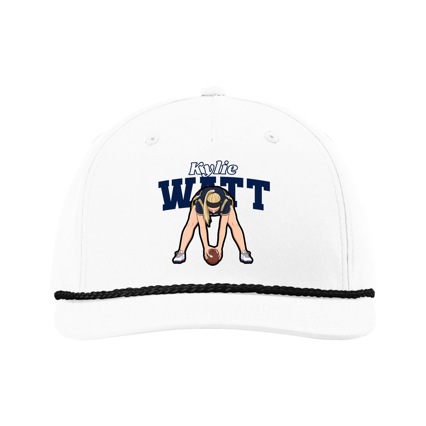 Five-Panel Classic Rope Cap — Name Arch in White